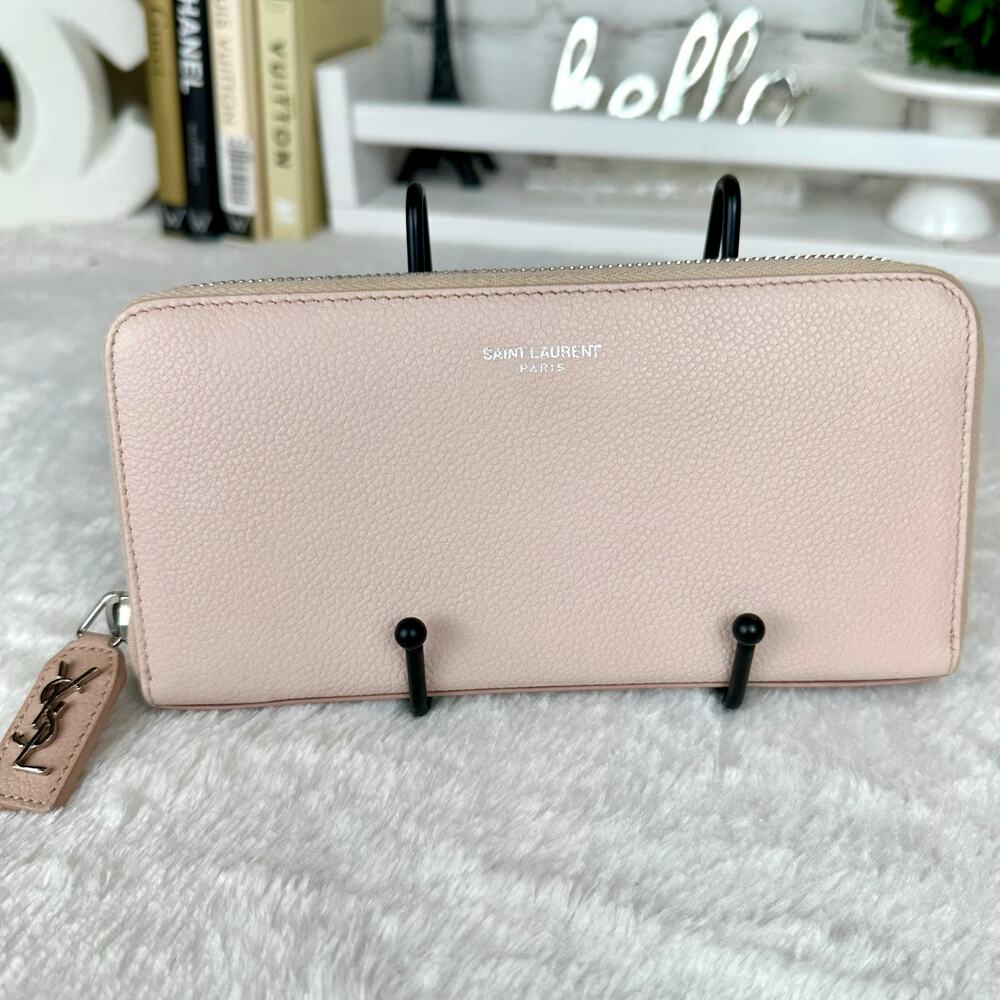 Yves Saint Laurent YSL Zippy Zip Around Wallet light pink soft leather NICE!